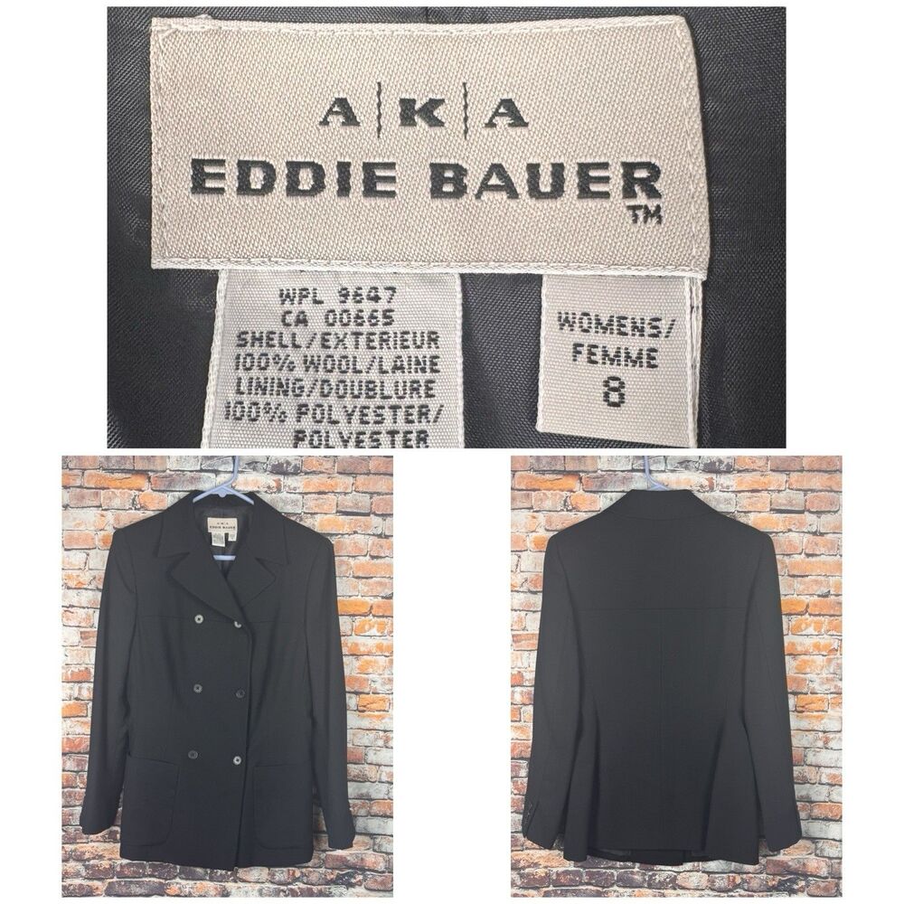 Vintage 90s AKA Eddie Bauer Wool Double Breasted Black Jacket Sz 8 Quiet Luxury
